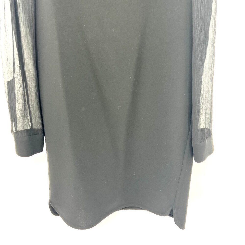 Theory Black Sheer Sleeve Shift Dress Womens Size 2 Silk Sleeves - Picture 3 of 7